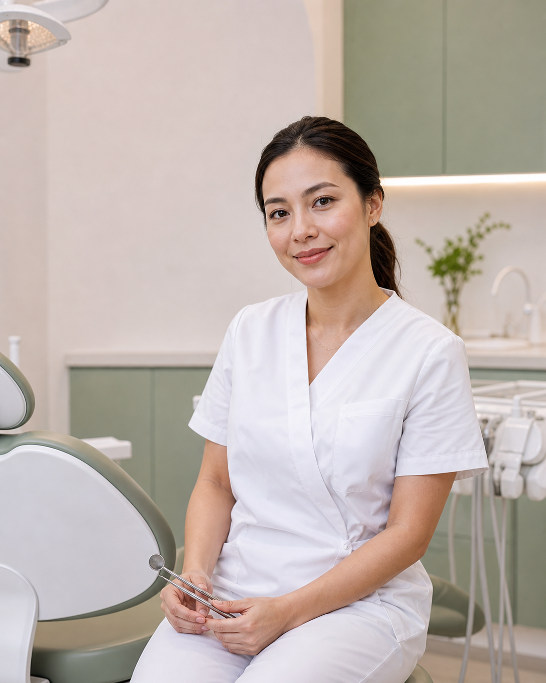 Dentist in a calm, modern treatment room